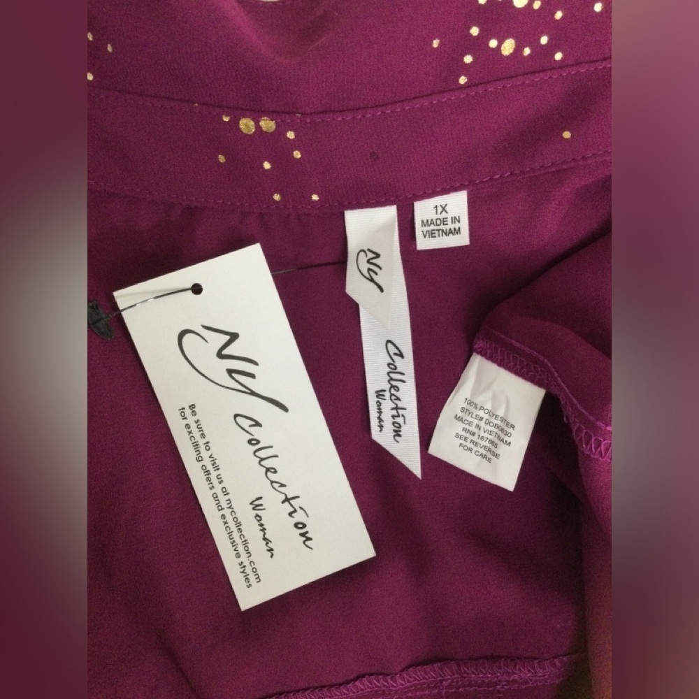 NY Collection blouse purple with gold button & metallic dots Woman 1X - Picture 12 of 12